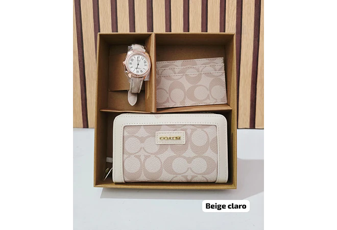 SET DE CARTERA + TARJETERO + RELOJ PARA DAMA IMITACIÓN COACH MOD# COS-1513  🌻🌷