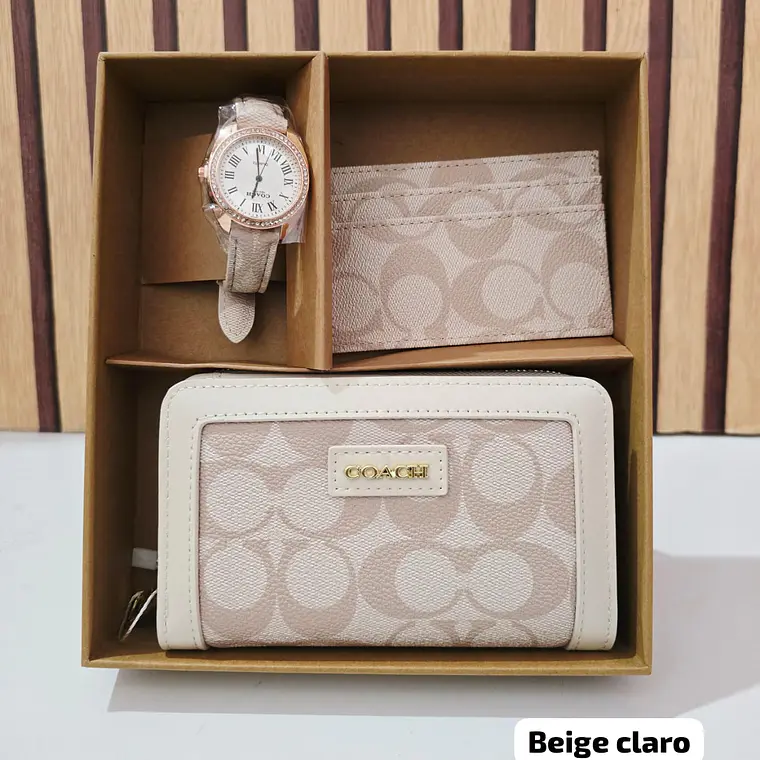 SET DE CARTERA + TARJETERO + RELOJ PARA DAMA IMITACIÓN COACH MOD# COS-1513  🌻🌷 3