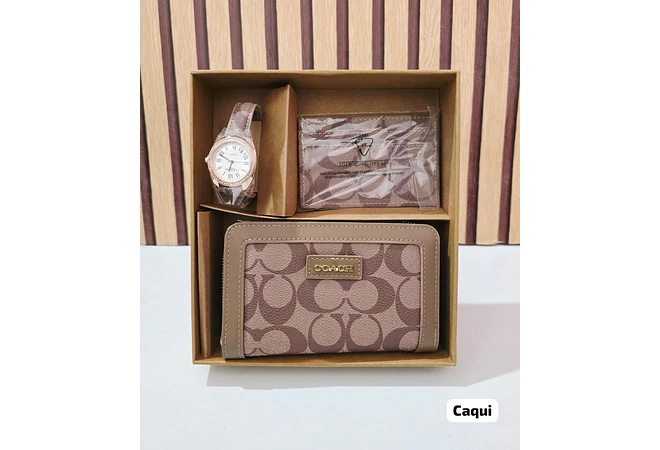 SET DE CARTERA + TARJETERO + RELOJ PARA DAMA IMITACIÓN COACH MOD# COS-1513  🌻🌷