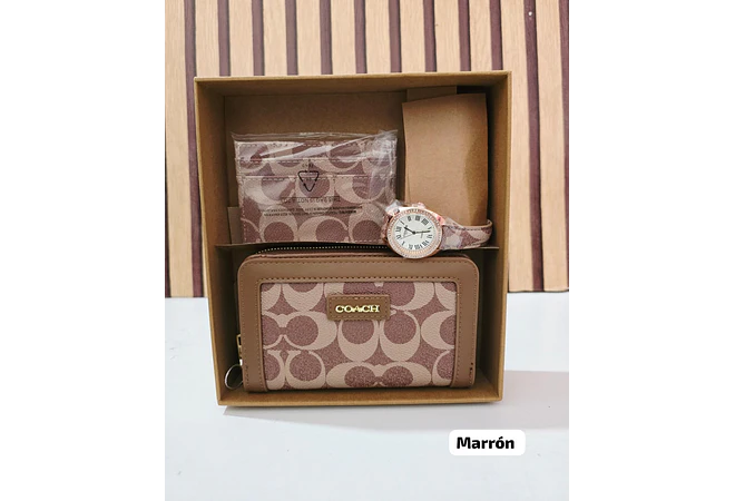 SET DE CARTERA + TARJETERO + RELOJ PARA DAMA IMITACIÓN COACH MOD# COS-1513  🌻🌷