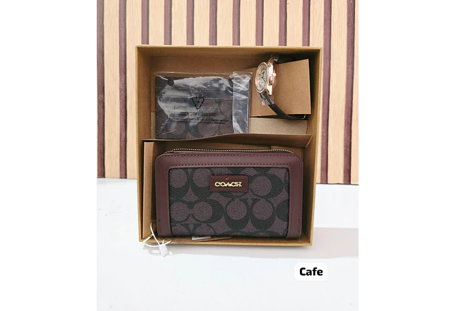 SET DE CARTERA + TARJETERO + RELOJ PARA DAMA IMITACIÓN COACH MOD# COS-1513  🌻🌷