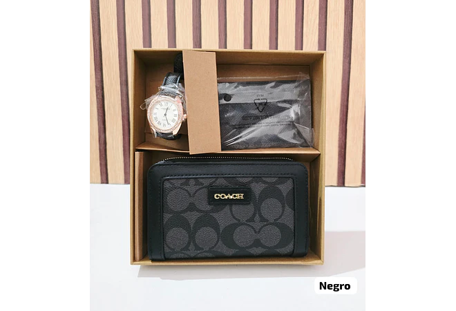 SET DE CARTERA + TARJETERO + RELOJ PARA DAMA IMITACIÓN COACH MOD# COS-1513  🌻🌷