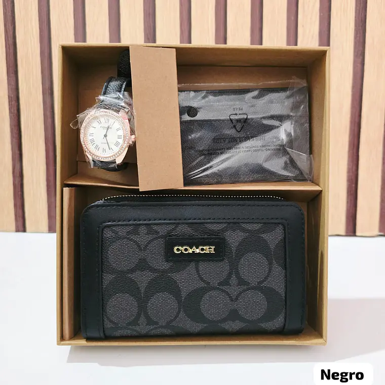 SET DE CARTERA + TARJETERO + RELOJ PARA DAMA IMITACIÓN COACH MOD# COS-1513  🌻🌷 7