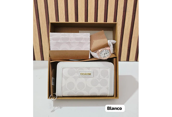 SET DE CARTERA + TARJETERO + RELOJ PARA DAMA IMITACIÓN COACH MOD# COS-1513  🌻🌷