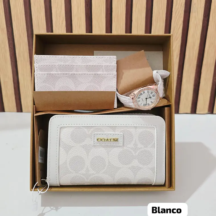 SET DE CARTERA + TARJETERO + RELOJ PARA DAMA IMITACIÓN COACH MOD# COS-1513  🌻🌷 8