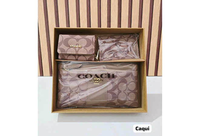 SET DE MONEDERO + TARJETERO + CARTERITA IMITACIÓN COACH MOD# COS-1508
