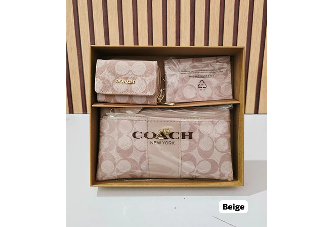 SET DE MONEDERO + TARJETERO + CARTERITA IMITACIÓN COACH MOD# COS-1508