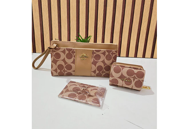 SET DE MONEDERO + TARJETERO + CARTERITA IMITACIÓN COACH MOD# COS-1508