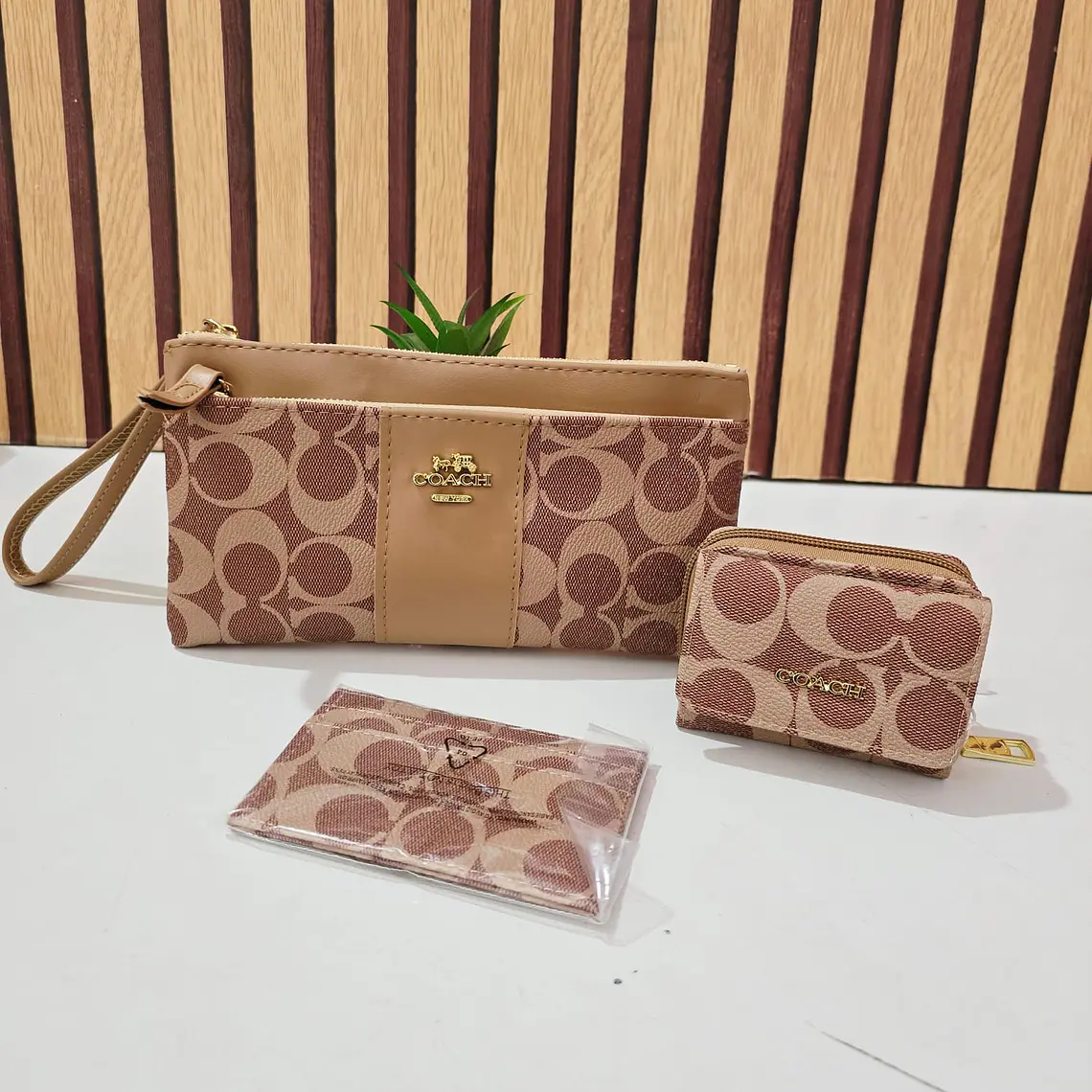 SET DE MONEDERO + TARJETERO + CARTERITA IMITACIÓN COACH MOD# COS-1508 12