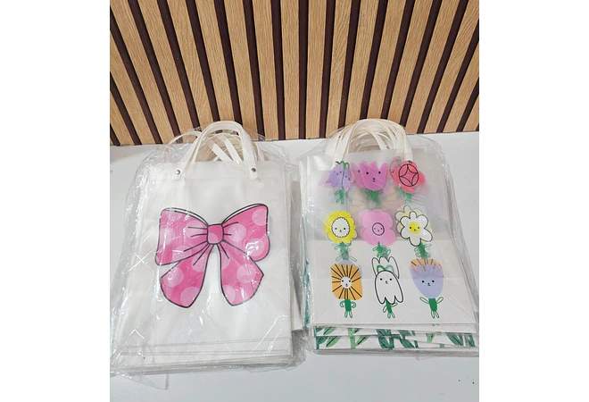 DOCENA DE BOLSITAS TRANSPARENTE MOÑO O FLORES PARA REGALO 🌷🎁