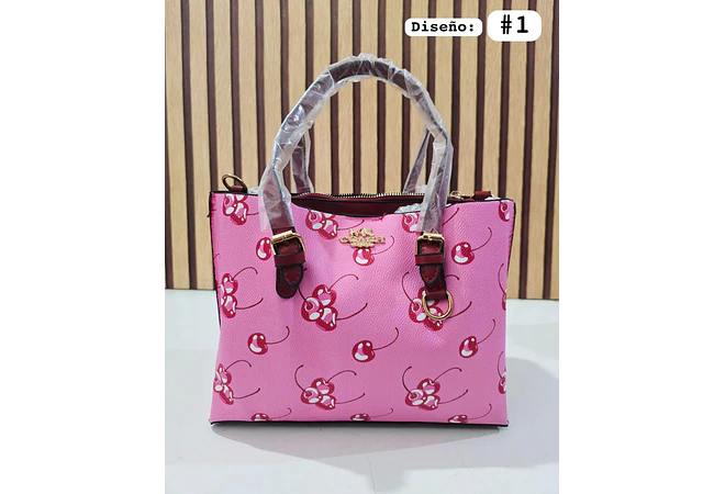 🍓🍒🌸 BOLSA DE MANO COACH TEMÁTICA FLORES / FRUTAS (INCLUYE COLGANTE) MOD #C666  🌸🍒🍓- COPIAR