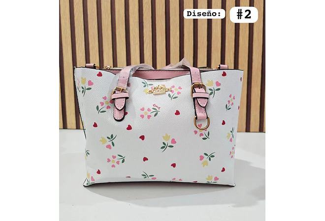 🍓🍒🌸 BOLSA DE MANO COACH TEMÁTICA FLORES / FRUTAS (INCLUYE COLGANTE) MOD #C666  🌸🍒🍓- COPIAR