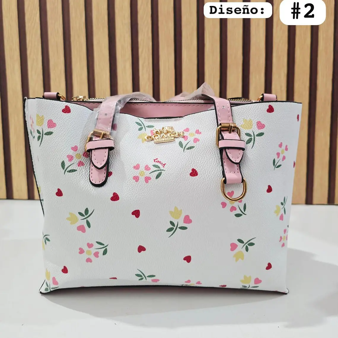 🍓🍒🌸 BOLSA DE MANO COACH TEMÁTICA FLORES / FRUTAS (INCLUYE COLGANTE) MOD #C666  🌸🍒🍓- COPIAR 3