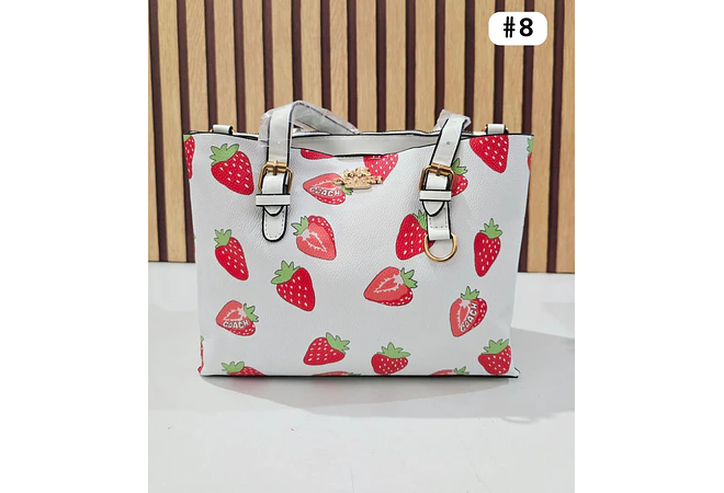 🍓🍒🌸 BOLSA DE MANO COACH TEMÁTICA FLORES / FRUTAS (INCLUYE COLGANTE) MOD #C666  🌸🍒🍓- COPIAR