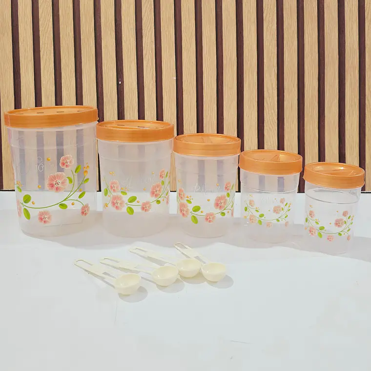 SET DE 5 TUPPER FLORES CON CUCHARITAS MEDIDORAS  MOD# 7511  2