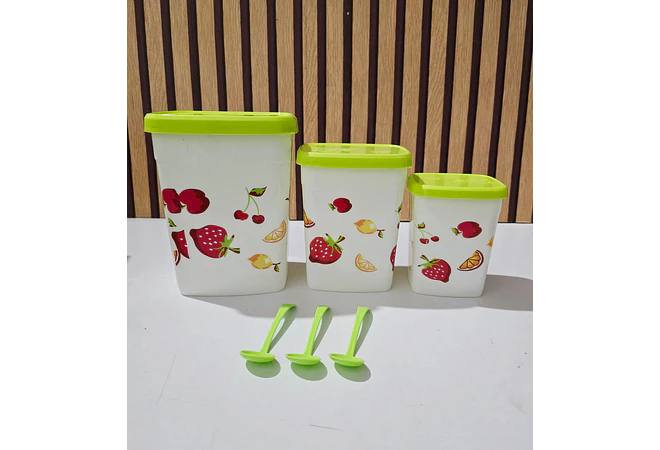 JUEGO DE 3 TUPPER CON ESTAMPADO DE FRUTAS MOD# 7510  🍓🥭