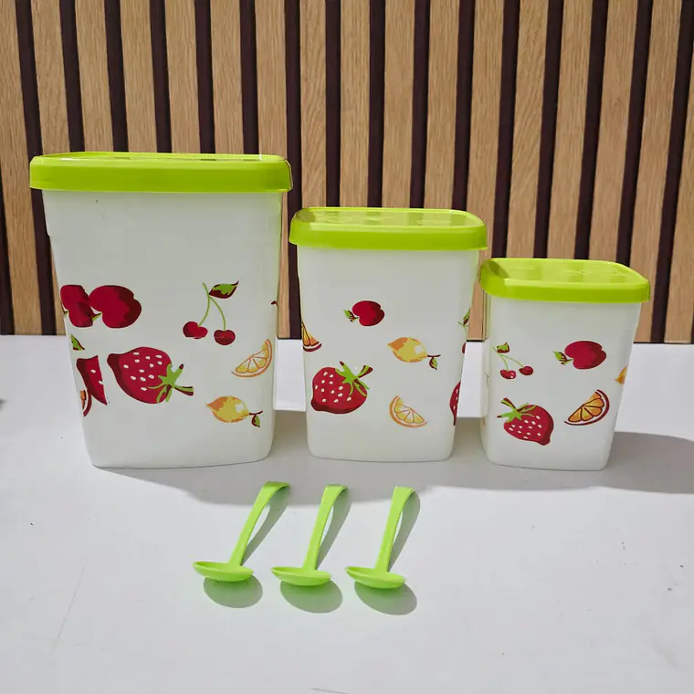 JUEGO DE 3 TUPPER CON ESTAMPADO DE FRUTAS MOD# 7510  🍓🥭 2