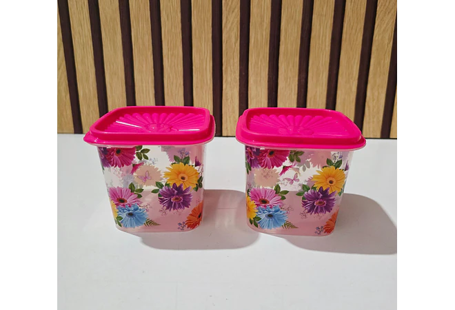 MINI TUPPER CUADRADITO ROSA FLORES (330ML) 🪻🌷