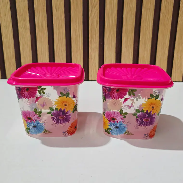 MINI TUPPER CUADRADITO ROSA FLORES (330ML) 🪻🌷 1