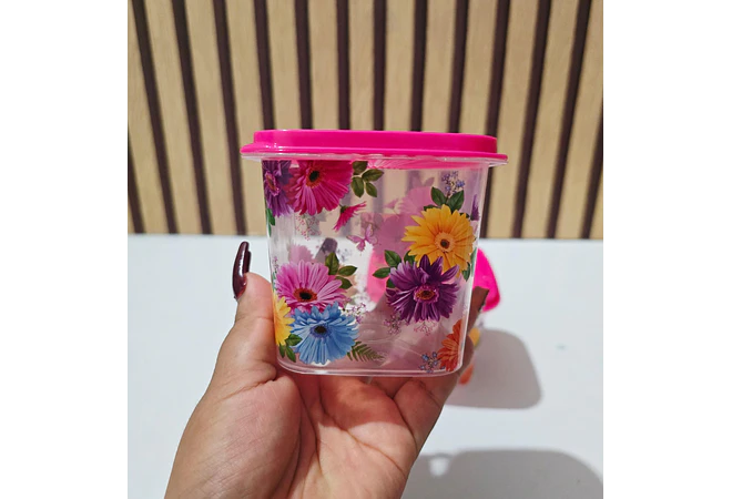 MINI TUPPER CUADRADITO ROSA FLORES (330ML) 🪻🌷