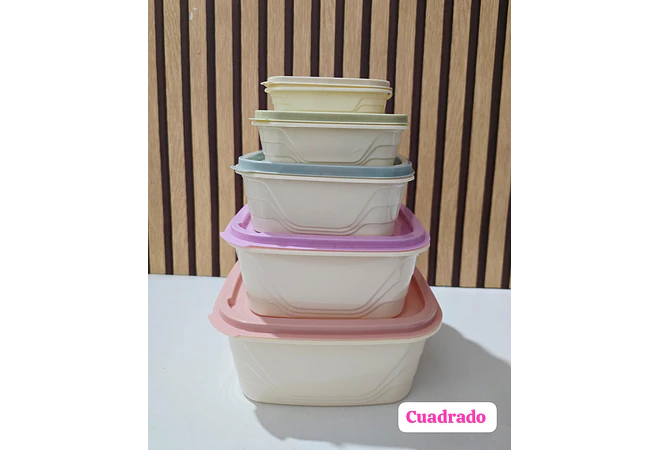 JUEGO DE 5 TUPPER REDONDOS/CUADRADOS/RECTANGULARES VARIOS TAMAÑOS MOD# 7537/7536/7535🍪🥗