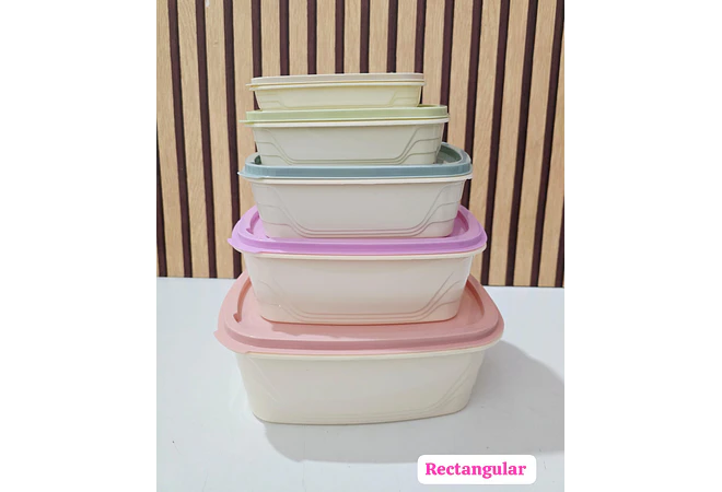 JUEGO DE 5 TUPPER REDONDOS/CUADRADOS/RECTANGULARES VARIOS TAMAÑOS MOD# 7537/7536/7535🍪🥗