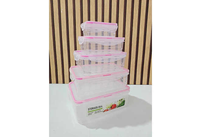 JUEGO DE 5 TUPPERS TRANSPARENTES/RECTANGULARES MOD# 7524  🥗🍉