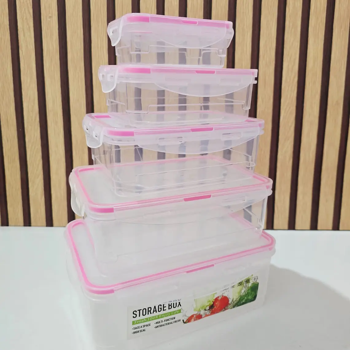 JUEGO DE 5 TUPPERS TRANSPARENTES/RECTANGULARES MOD# 7524  🥗🍉 2