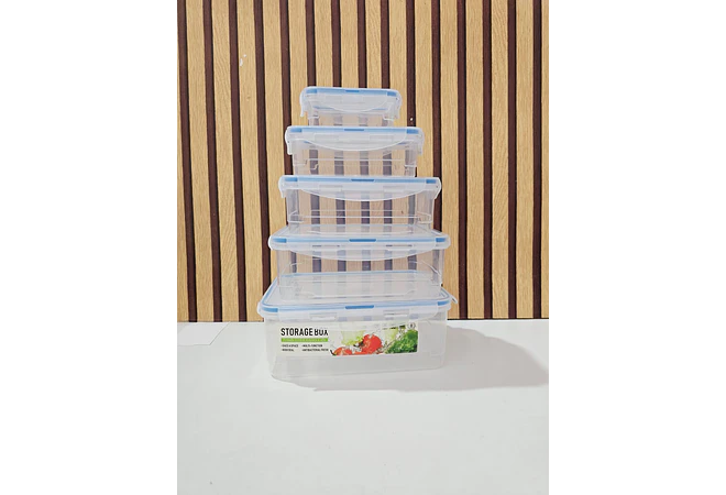 JUEGO DE 5 TUPPERS TRANSPARENTES/RECTANGULARES MOD# 7524  🥗🍉