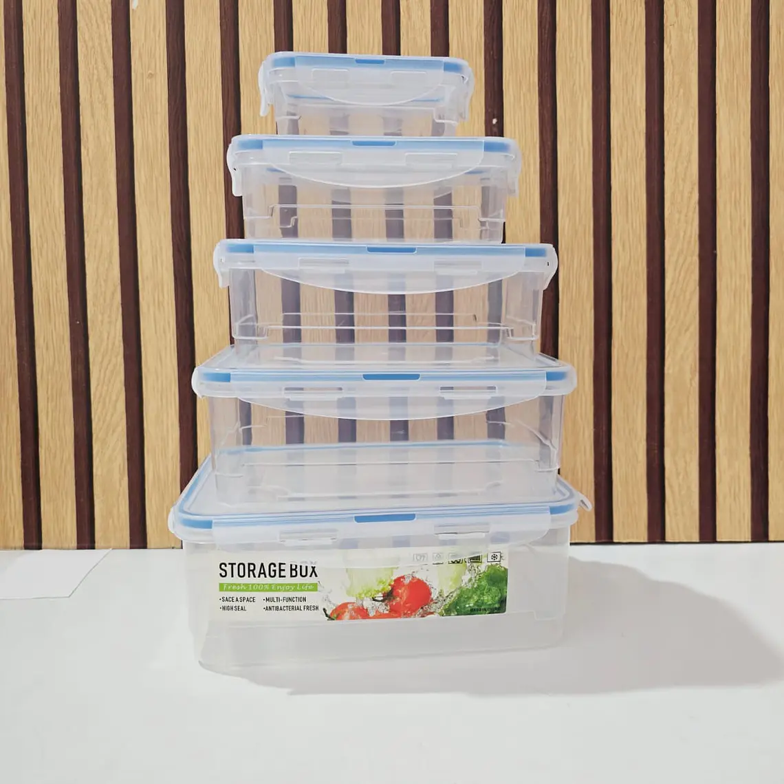JUEGO DE 5 TUPPERS TRANSPARENTES/RECTANGULARES MOD# 7524  🥗🍉 3