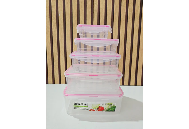 JUEGO DE 5 TUPPERS TRANSPARENTES/RECTANGULARES MOD# 7524  🥗🍉