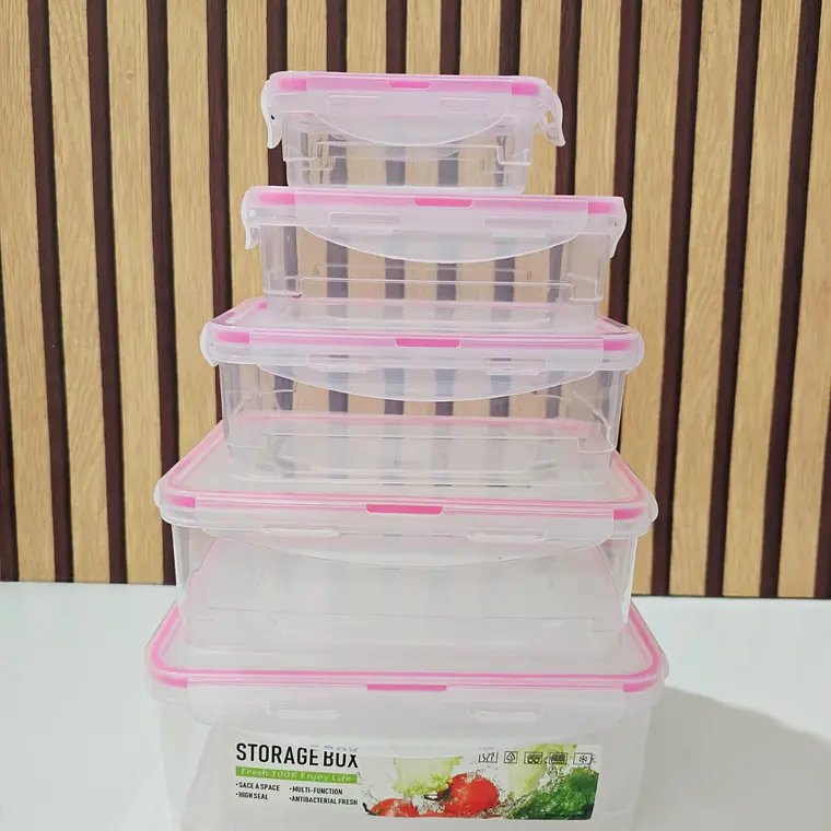 JUEGO DE 5 TUPPERS TRANSPARENTES/RECTANGULARES MOD# 7524  🥗🍉 4