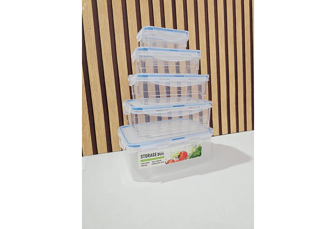 JUEGO DE 5 TUPPERS TRANSPARENTES/RECTANGULARES MOD# 7524  🥗🍉