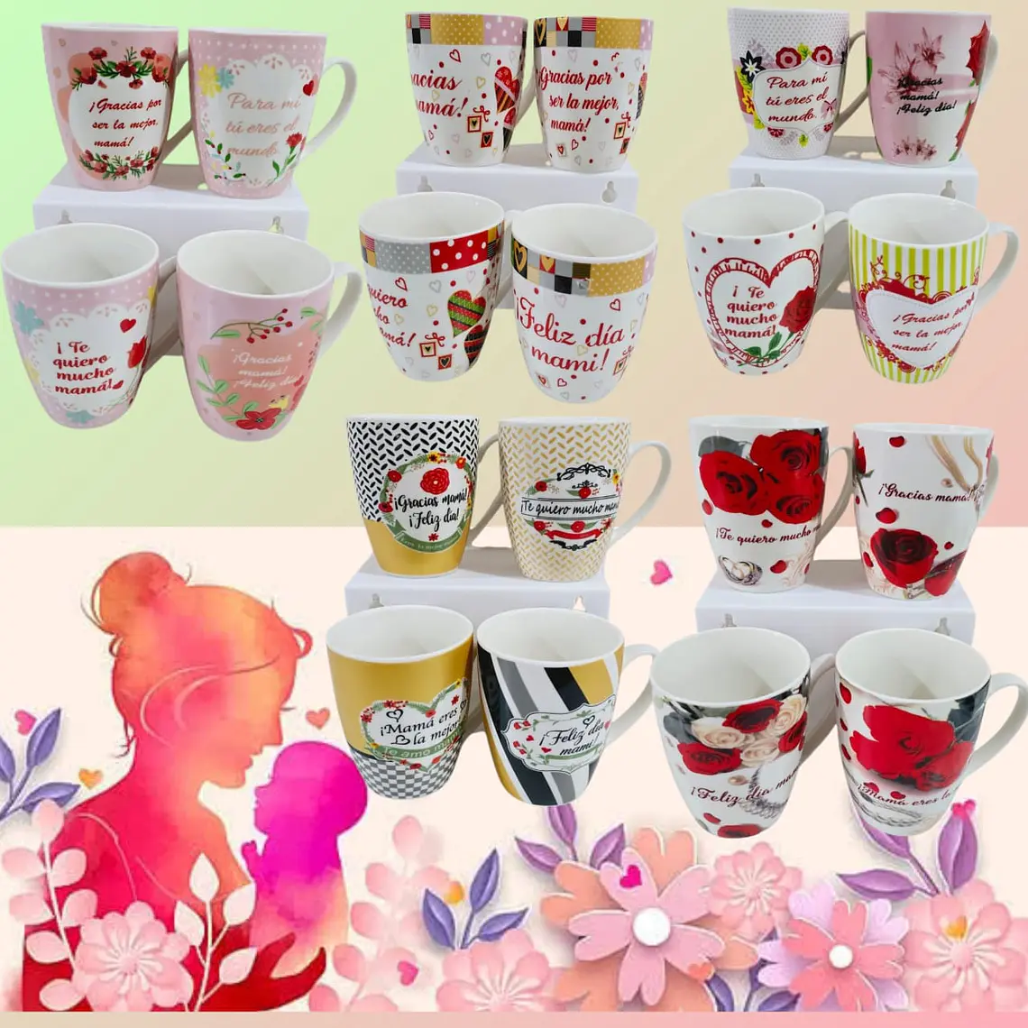 TAZA FELIZ DIA MAMÁ DE 350ML (AL AZAR) 🌸🤱🏾- COPIAR 1