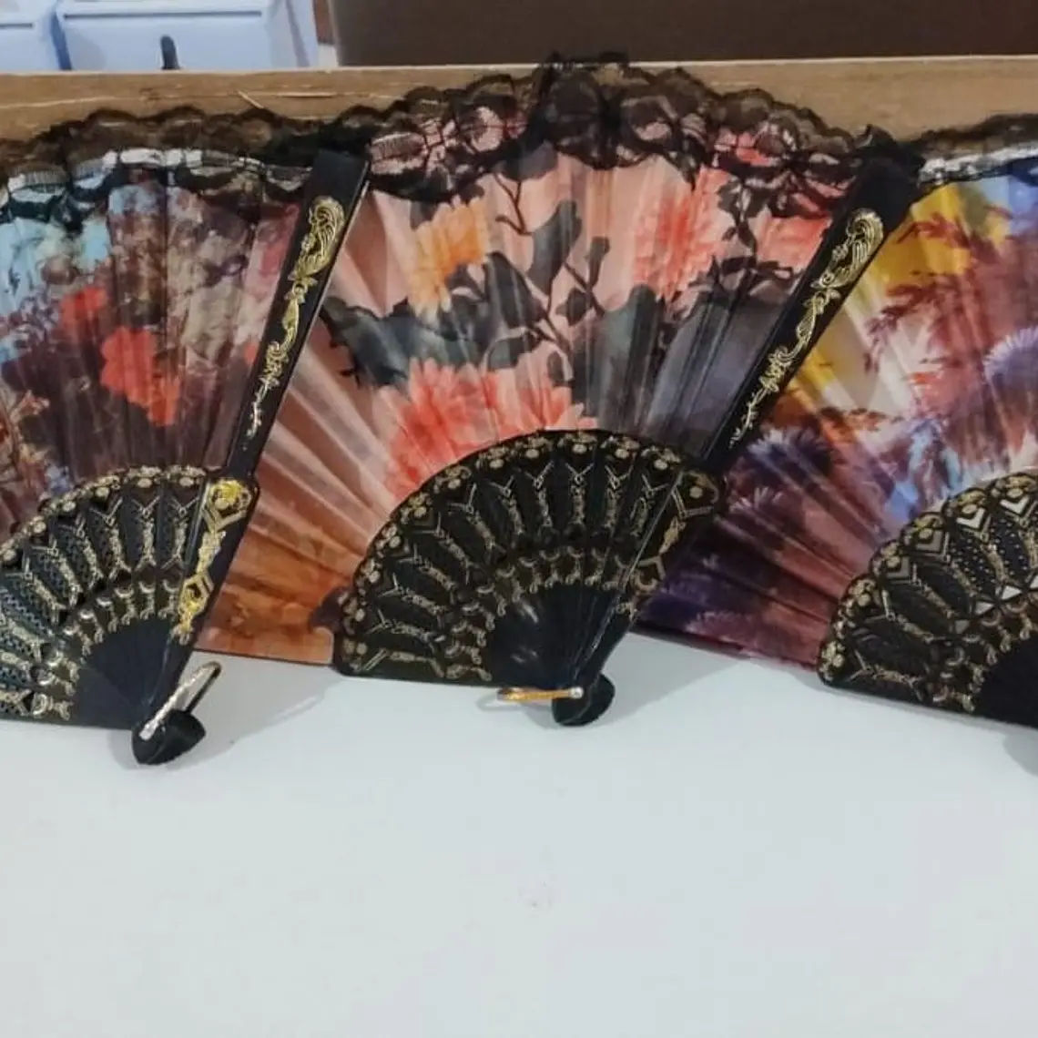 🪻DOCENA DE ABANICOS NEGRO DISEÑO FLORAL MOD #A8🌺 3