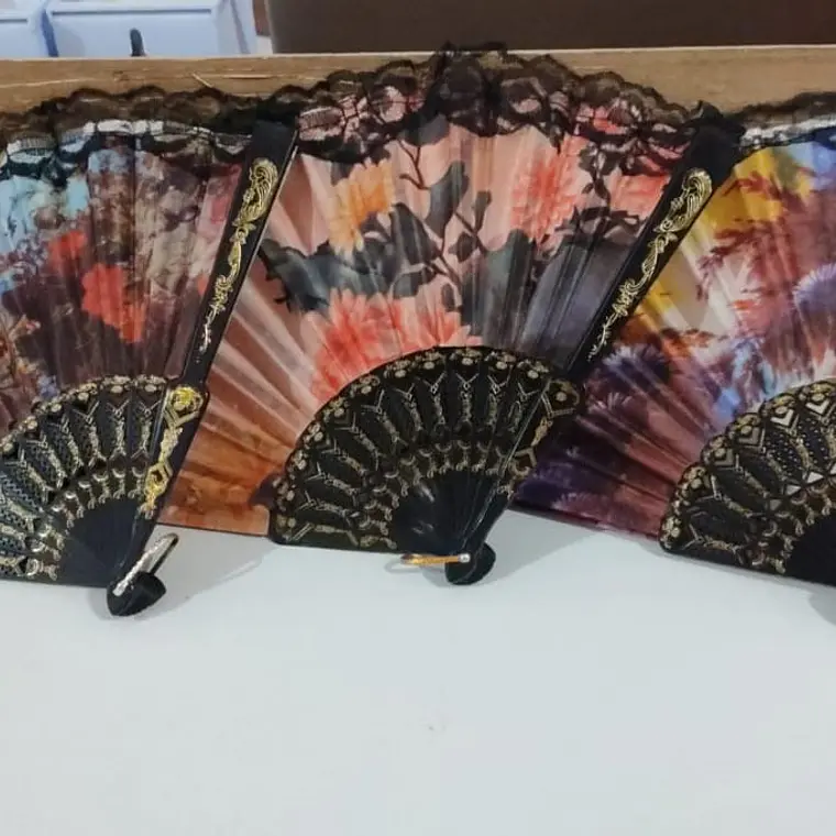 🪻DOCENA DE ABANICOS NEGRO DISEÑO FLORAL MOD #A8🌺 3