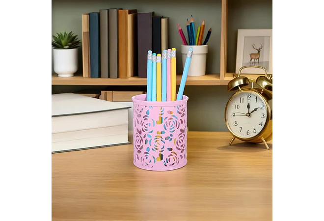 PORTALÁPICES  ORGANIZADOR  DE ESCRITORIO REDONDO (ROSAS) 🗑️🗃️✏️