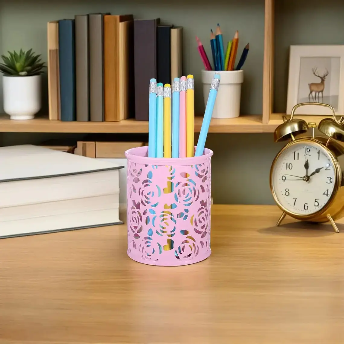 PORTALÁPICES  ORGANIZADOR  DE ESCRITORIO REDONDO (ROSAS) 🗑️🗃️✏️ 3