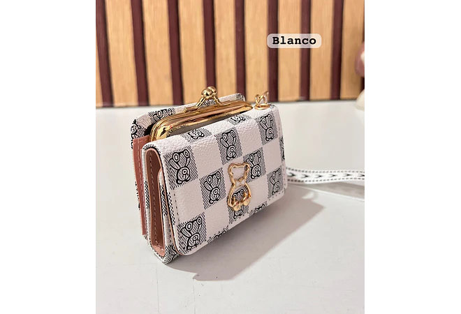 CARTERITA MONEDERO CUADROS OSITO MOD# Y-1015