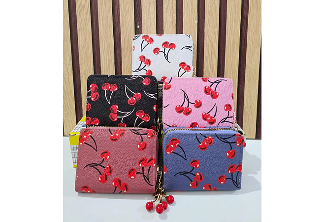 CARTERA/MONEDERO ESTAMPADO CEREZAS (AL AZAR) MOD# AM-630  🍒