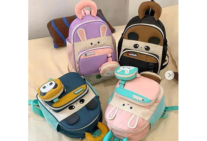 MOCHILA INFANTIL CON MONEDERO OSITO PANDA Y CONEJITO MOD# TX-99218 🐼🎋🐇