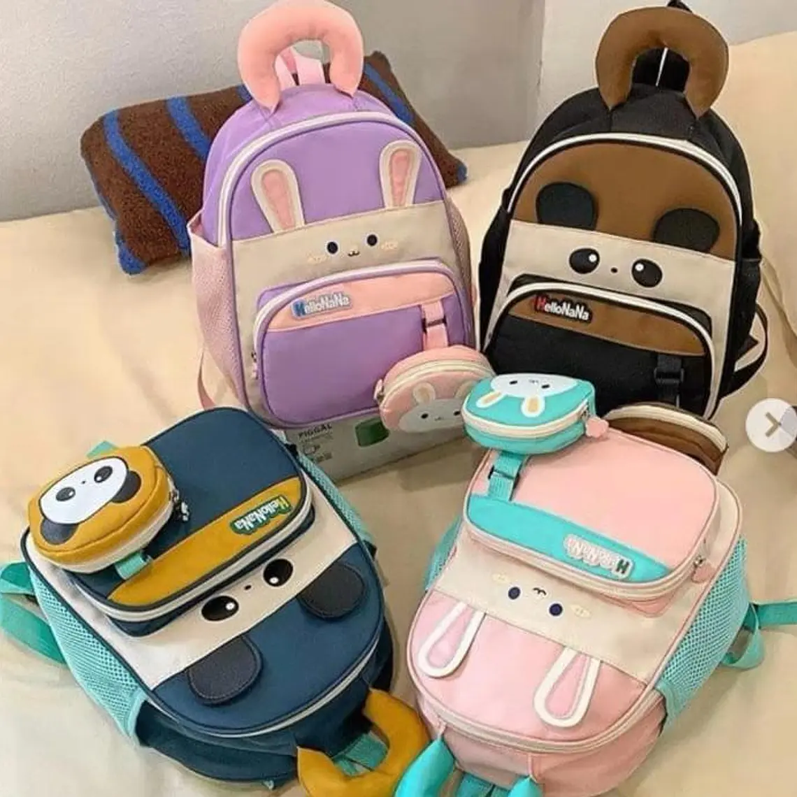 MOCHILA INFANTIL CON MONEDERO OSITO PANDA Y CONEJITO MOD# TX-99218 🐼🎋🐇 1
