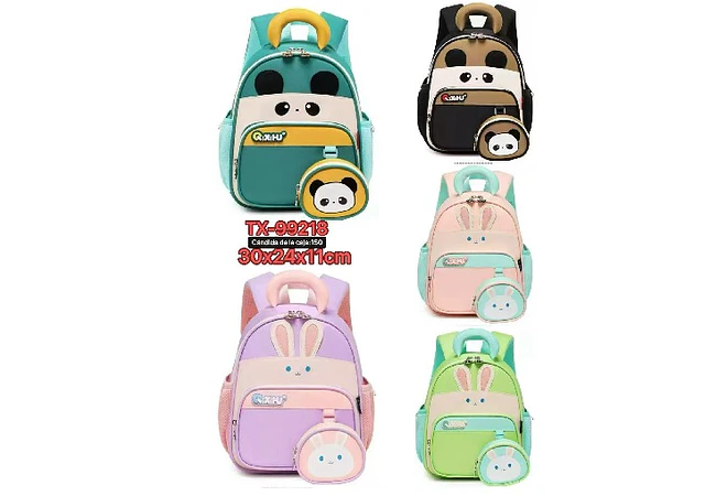 MOCHILA INFANTIL CON MONEDERO OSITO PANDA Y CONEJITO MOD# TX-99218 🐼🎋🐇