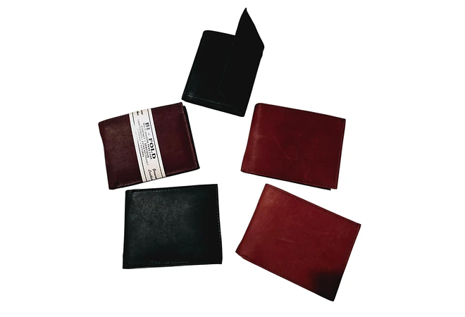 CARTERA BI-FOLD DE PIEL GENUINA/COLORES LISOS (VIENE EN BOLSITA)