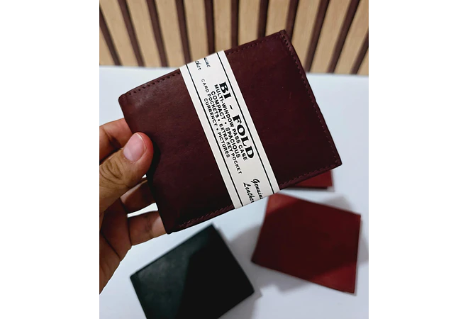 CARTERA BI-FOLD DE PIEL GENUINA/COLORES LISOS (VIENE EN BOLSITA)