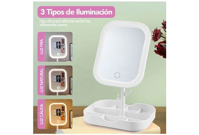 ESPEJO CON BASE Y  LUZ LED MOD# W-JF-112