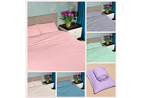 JUEGO DE SABANA (140 X 200 X 30CM) MATRIMONIAL+ 2 FUNDAS COLORES LISOS MOD# T-30182