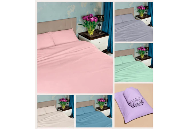 JUEGO DE SABANA (140 X 200 X 30CM) MATRIMONIAL+ 2 FUNDAS COLORES LISOS MOD# T-30182
