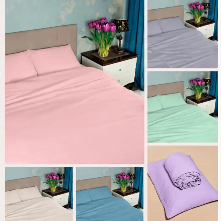 JUEGO DE SABANA (140 X 200 X 30CM) MATRIMONIAL+ 2 FUNDAS COLORES LISOS MOD# T-30182 1