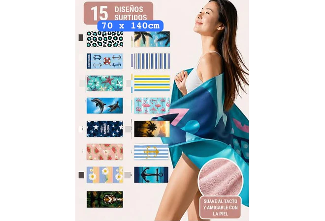 TOALLA PARA PLAYA VARIOS DISEÑOS MOD# T-30750🏝️🍹